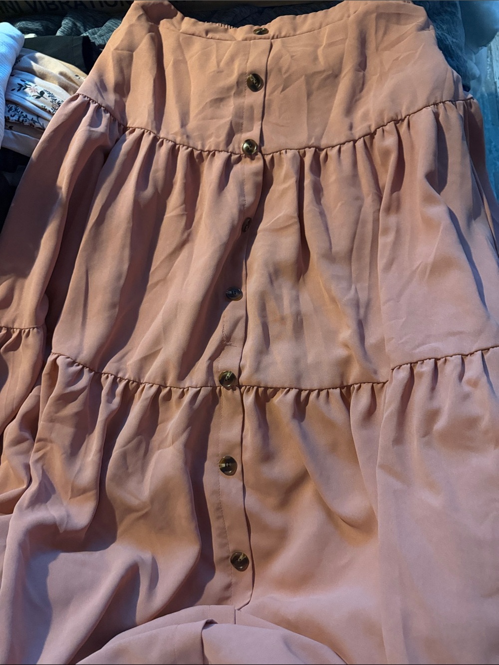 SHEIN Dusty Rose Tiered Button-Front Maxi Skirt